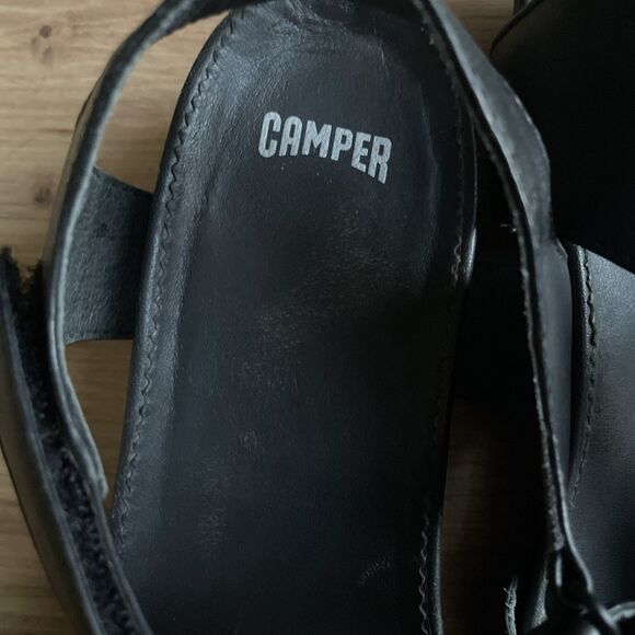 Camper‎ Black Calfskin Leather Micro Wedge Sandals Womens Size 41 EU / 11 US - Picture 4 of 8